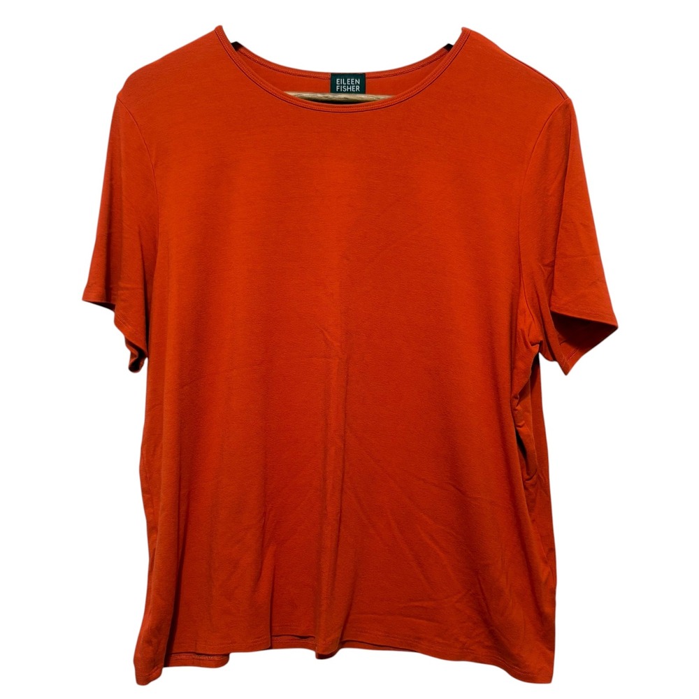 Eileen Fisher Women Top 1X Orange Stretch‎ Knit Minimalist Tee Preppy Leisure